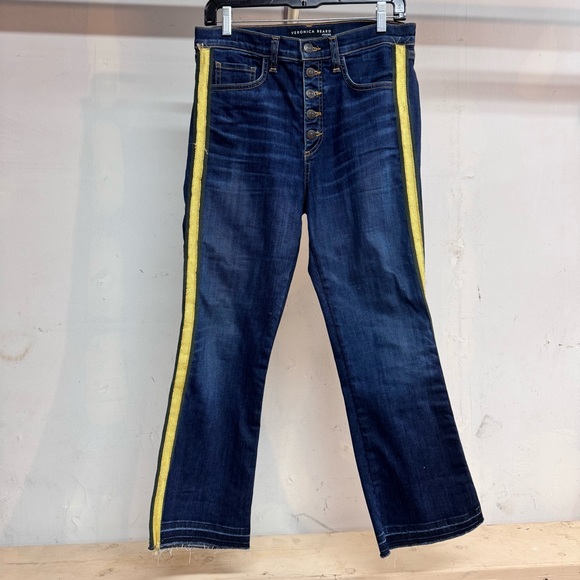 Veronica Beard Denim - Veronica beard Blue Jeans Yellow gold Stripe Carolyn 10” baby boot size 28